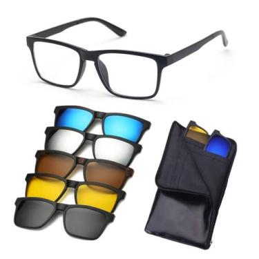 Imagem de Armação De Óculos com Clip On 6 Em 1 Troca Lentes Masculino Cinza Pola