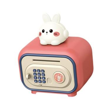Imagem de Esquirla Cofrinhos Eletrônicos Cofrinho Presente Poupança Pote com Músicas Senha Pessoal e Simulação Caixa Eletrônico Poupança Máquina para Crianças, Coelho Rosa