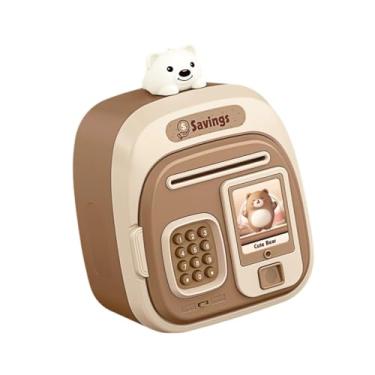 Imagem de Esquirla Cofrinho eletrônico com senha de modo duplo, presente fofo para meninos e meninas, caixa de poupança, cofrinho para crianças, meninas, meninos, idade, Marrom