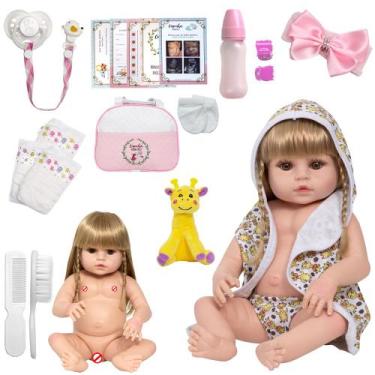 Imagem de Bebe Reborn Menina Loira Princesa Completa Kit Acessórios - Cegonha Re