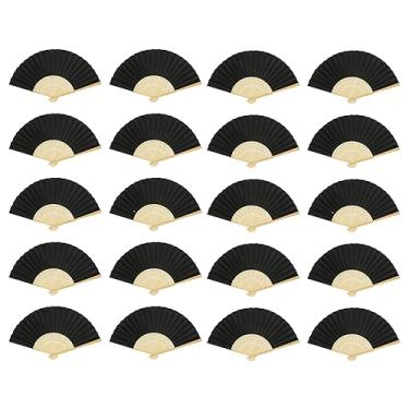 Imagem de FoDau770 Ventiladores dobráveis clássicos, 20 peças de ventiladores de mão de bambu, ventiladores de mão pretos para cosplay, dança, decoração, festa