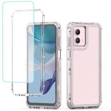Imagem de Yodueiv Capa para Moto G23, Moto G13/Moto G53 XT2333-1 com protetor de tela de vidro temperado, capa protetora de telefone de 3 camadas transparente para Motorola Moto G23 transparente