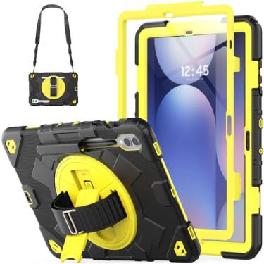 Imagem de HXCASEAC Capa para Samsung Galaxy Tab S10+ Plus / S9 Fe+ / S9+ 5G 12,4 polegadas protetora com protetor de tela/suporte S Pen / alça de mão com suporte giratório 360 - amarela