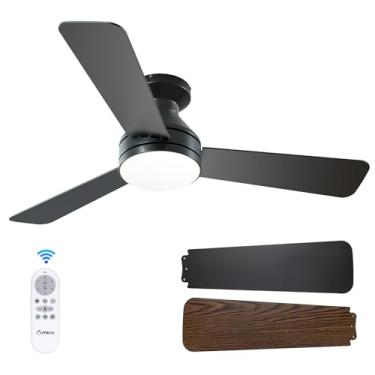 Imagem de Amico Ventiladores de teto com luzes, ventilador de teto de perfil baixo de 106.7 cm com luz e controle remoto, montagem embutida, reversível, 3CCT, regulável, sem ruído, ventilador de teto preto para