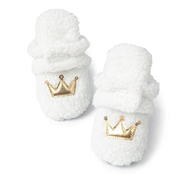 Imagem de KIDSUN Pantufa de lã confortável para bebês meninos e meninas recém-nascidos para ficar no inverno quente antiderrapante para berço, C3 - Branco, 3-6 Meses
