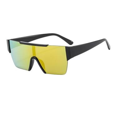 Imagem de VIA LEECA Óculos de sol quadrados modernos de topo plano para homens e mulheres, óculos escuros grandes com proteção UV sem aro, Armação preta, lente espelhada amarela, Large