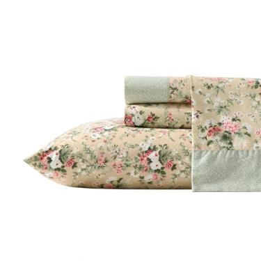 Imagem de Laura Ashley - Jogo de lençol completo, roupa de cama de algodão percal respirável com bolsos profundos, decoração de casa chique, certificado Oeko-Tex (marrom sonho sereno, casal)