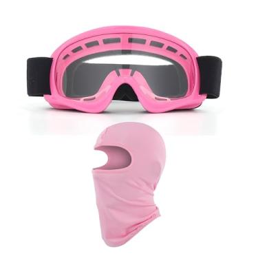 Imagem de LJDJ Óculos infantis de motocross para motocicleta, quadriciclo, off-road, com proteção solar UV, balaclava, cobertura facial completa (rosa)