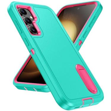 Imagem de Fucozan Capa para Samsung Galaxy S23 FE com suporte, capa protetora de grau militar de 3 camadas, de silicone, resistente, à prova de choque, para Galaxy S23 FE (ciano + rosa vermelha)