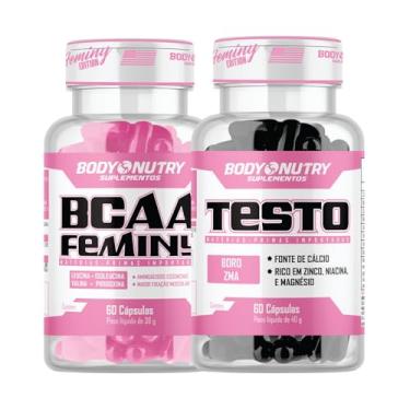 Imagem de Kit 1x BCAA Feminy 60 Cáps Pós Treino ou Pré treino Vitamina B6 Absorção Recuperação + 1 Vitaminas e Minerais 60 Cápsulas Masculino Feminino Boro Zinco Niacina Magnesio Fonte de Calcio