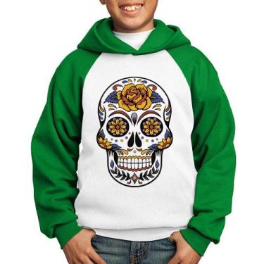 Imagem de Moletom Infantil Caveira Mexicana - Foca na Moda, Branco, Verde, 14