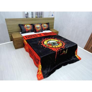 Imagem de Manta Cobertor E Fronha Casal Guns N Roses Ultra Soft Kit 4p - Fantasi