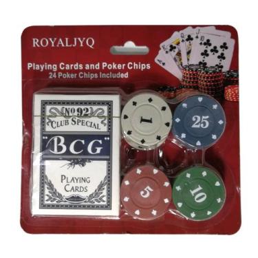 Imagem de Kit Jogo de Cartas Baralho com 24 Fichas Poker