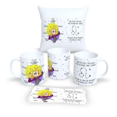 Imagem de Kit Com Almofada 30x30cm e Caneca de Porcelana Signos Leão - Estampa S