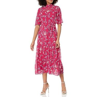 Imagem de Maggy London Convidada feminina de evento midi em camadas com gola redonda, Vinho/marrom camafeu, 44