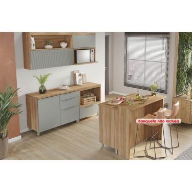 Imagem de Kit Cozinha Modulada 6 Peças Marquesa (2Aéreos+3Balcões+1Ilha) C6P02 Nature/Verde - Nesher