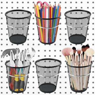 Imagem de Milkary 6 conjuntos de copos de quadro de pegboard com anel, caixa de metal com ganchos, acessórios organizadores multiusos pretos para quadro de estacas para mesa, sala de aula, escritório, garagem,