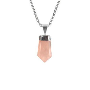 Imagem de Colar Prata 925 Quartzo Rosa Obelisco de Prata Verdadeiro - Ponte Vecc