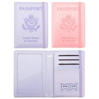 Imagem de Porta-passaporte e porta-cartão de vacina, capa para passaporte com bloqueio RFID, Roxo + rosa, Elástico