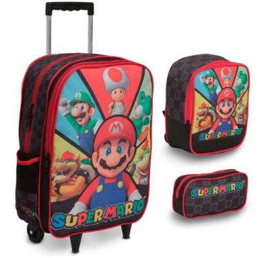 Imagem de Kit Mochila Infantil Mario Com Rodinha Resistente Escolar - Plike