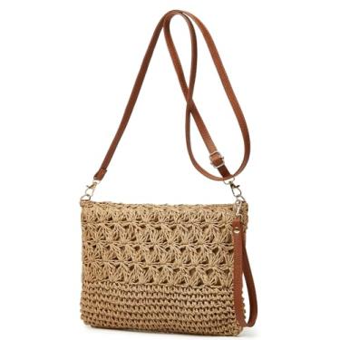 Imagem de Bolsa quadrada pequena bolsa de praia de palha para mulheres bolsa de vime bolsa transversal de palha de verão bolsa de ráfia feita à mão bolsa de ombro bolsa de ombro 2025, Caqui, 11.0*0.8*7.9 inch