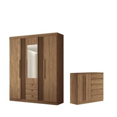 Imagem de Conjunto Roupeiro Espelho e Cômoda Joey Jatoba  - Mais de Casa