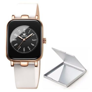 Imagem de Kit Relógio Feminino Analógico Dourado Casual Luxo + Espelho - OLEVS