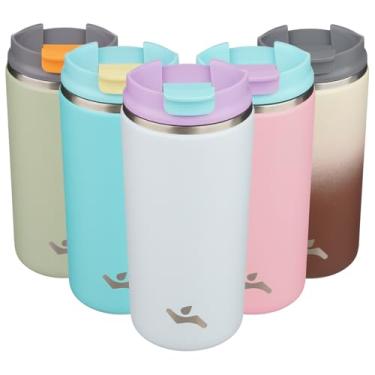 Imagem de Konokyo Copo com tampa, caneca de café de viagem de 350 ml, parede dupla, vácuo, aço inoxidável, copo de metal térmico, garrafa de água isolada, cinza embaçado