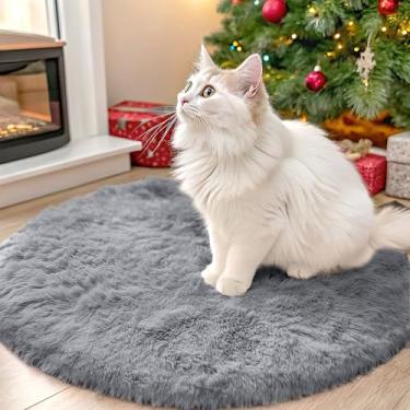 Imagem de OLANLY Tapetes redondos cinza claro para quarto – Lavável na máquina, tapetes circulares de 60 cm para sala de estar, tapete felpudo macio e fofo para meninas e meninos, quartos de berçário