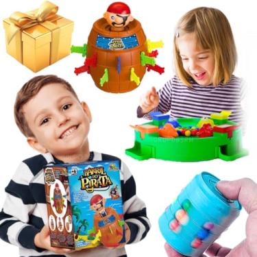 Imagem de Kit Brinquedos Infantil Barril Pula Pirata Sapinho Comilões Papa Sapo Jogos de Tabuleiro + chaveiro Cilindro Cubo Mágico fidget toy antistress presente dia das crianças menino 5 anos menina