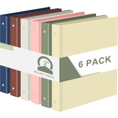 Imagem de Fulmoon Pacote com 6 fichários de plástico com 3 anéis, cores sortidas, econômico, flexível, fichário de apresentação com bolso para reuniões escolares de escritório (cor boho, 5 cm