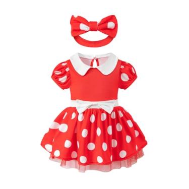 Imagem de bakjuno Vestido tutu de princesa de bolinhas para bebês meninas, festa de aniversário, cosplay, Natal, vestido com faixa de cabeça (3 a 6 meses)