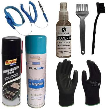 Imagem de Kit Pincel Escova Pulseira Ar Comprido Luva Limpa Contato - Kit Limpez