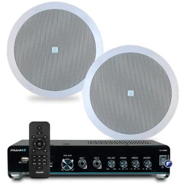 Imagem de Kit Som Ambiente Teto Gesso Embutir Frahm Slim 2000 Bluetooth Usb + 2 