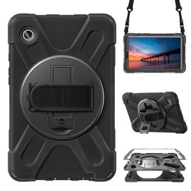 Imagem de Capa para Samsung Galaxy Tab A9 8.7 2023 (SM-X110/X115/X117), capa protetora portátil resistente à prova de quedas com suporte giratório 360, alça e alça de ombro, caneta Stylus (nova preta)