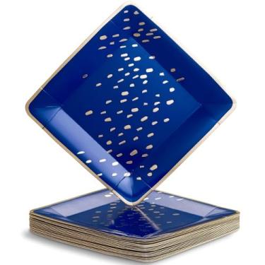 Imagem de Pratos de papel com design abstrato | Placas laterais quadradas | Coleção Deco | 19 cm | Azul