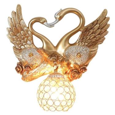 Imagem de Aplique de parede de cristal de cisne, Luminária de parede moderna, Luminária de parede de resina com cúpula de cristal, Apliques de cabeceira de coração Luminária de parede para quarto, sal