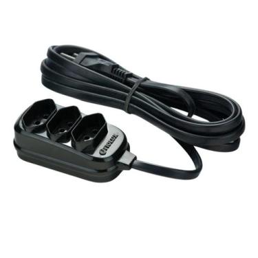 Imagem de Extensão 10m Tripolar Preta Com 3 Tomadas 2P+T Fiolux