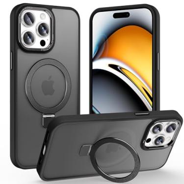 Imagem de Lufanbis Capa magnética para iPhone 15 Pro Max com suporte de anel, [proteção contra quedas de 3 pés] [toque aveludado] Capa de telefone fina translúcida fosca traseira à prova de choque para iPhone