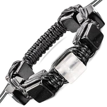 Imagem de Pulseira Shungite com cristal de rocha - Joia brutal para homens - Estilo Aracne - Brided Dense Beaded - Ajuste o Tamanho Wirst - Pedra Shungite Real Tipo II, 7-8", Pedra, shungite