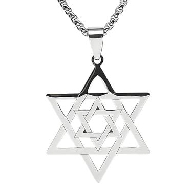 Imagem de Joddfly Colar com pingente hexagonal duplo em forma de estrela, colar de estrela de Davi judaica de aço inoxidável para homens e mulheres, conjunto de caixa de presente de ouro e prata, 60 cm,