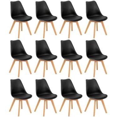 Imagem de Conjunto 12 Cadeiras de Jantar Eames Wood Leda Design Estofada - Preto