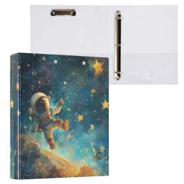 Imagem de Fichário com 3 argolas, astronauta, espaço estrelado, fichário redondo de 3 cm, 200 folhas, fichário de papel A4, organizador de fichário para casa, escola, escritório, 1 pacote