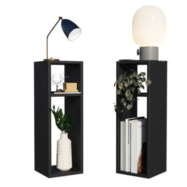 Imagem de Kit 2 Mesas De Cabeceira Pequena 20x20x60cm Quarto Mesa de Canto (PRETO)
