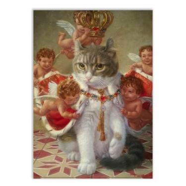 Imagem de Placa Decorativa Gato Coroado Manto Anjos Tumblr Aesthetic Geek Decoração Poster Quarto Sala