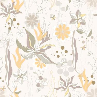 Imagem de WESTICK Papel de parede floral de folha neutra autoadesivo bege floral papel de contato creme francês papel de parede botânico para paredes de quarto, armários de banheiro decoração de casa 44,5 cm x
