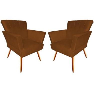 Imagem de Kit 2 Poltronas Decorativa Iris Couro Marrom Pés Madeira Mz Decor - Ma