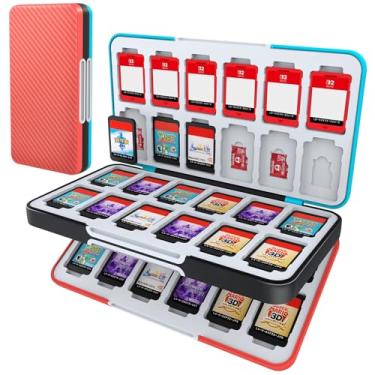 Imagem de HEIYING Capa de cartão de jogo para Nintendo Switch e Switch OLED, capa de cartão de jogo com padrão personalizado Switch Lite com 48 compartimentos para cartão de jogo e 24 compartimentos para cartão micro SD.