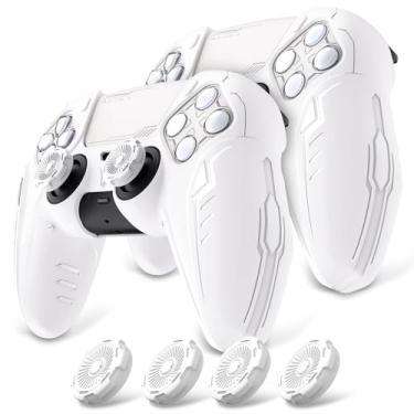 Imagem de PlayVital Conjunto de 2 capas de silicone para controle PS5 – compatível com base de carregamento, capa de proteção total com design CyberMech futurista, capa macia com alças de polegar e adesivos