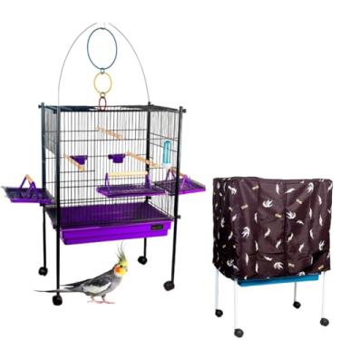 Imagem de Viveiro Gaiola Pássaro Calopsita Triplex com Capa (Preto-Lilás)